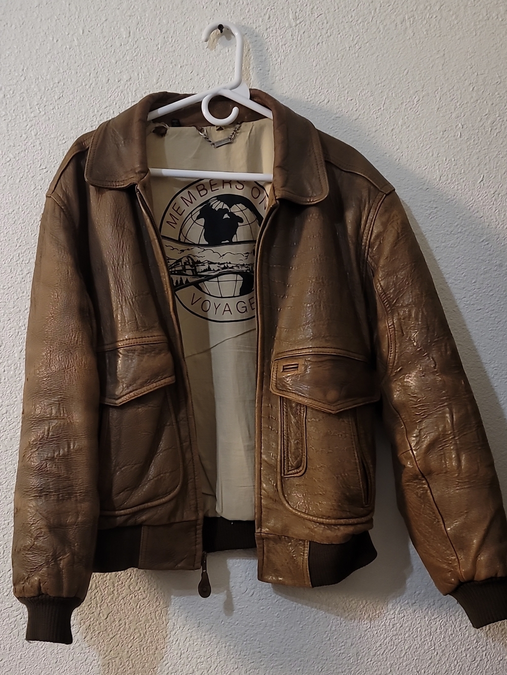 Members Only Brown Leather Bomber Jacket